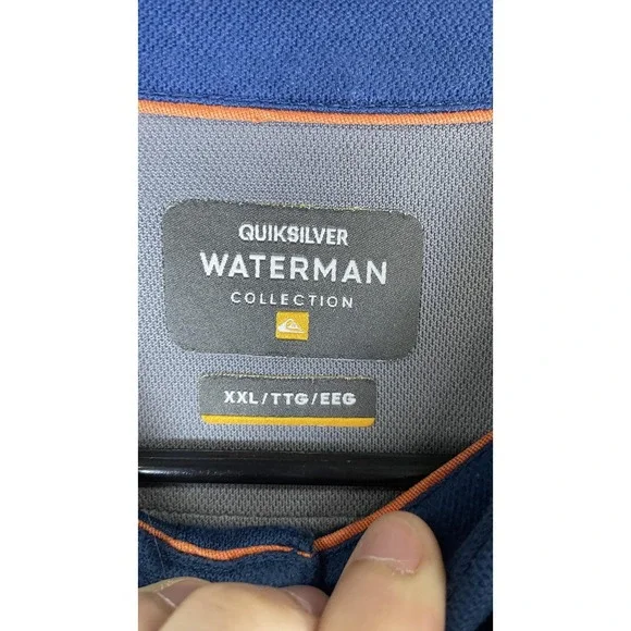 Quiksilver Polo Shirt Mens 2XL Blue Solid Waterman Tagless Casual Short Sleeve - Picture 4 of 9